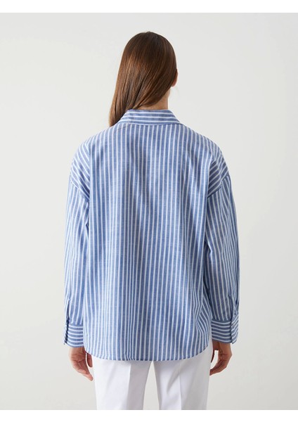 Lcw Vision Mavi Çizgili Oversize Kadın Gömlek fırsatları