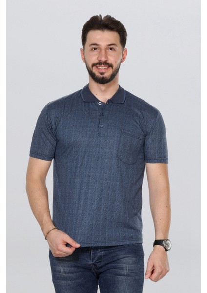 Erkek Baba Tişört Yakalı Cepli Desenli Model Klasik Kesim