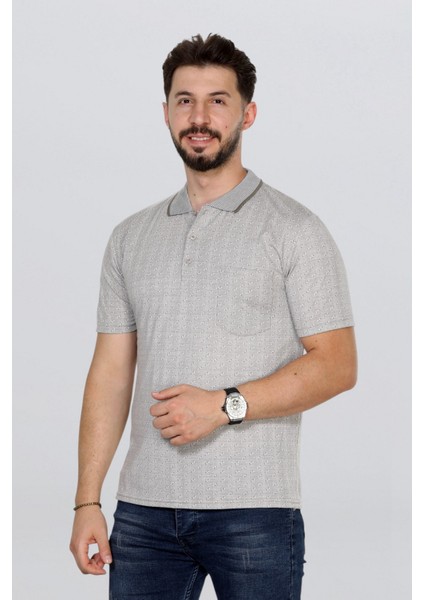 Erkek Baba Tişört Yakalı Cepli Desenli Model Klasik Kesim