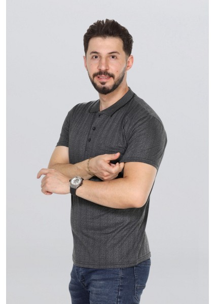 Erkek Baba Tişört Yakalı Cepli Desenli Model Klasik Kesim