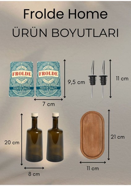 Home Ahşap Stantlı 2'li Amber 500 ml Cam Ayçiçek Yağı Zeytinyağı Şişesi Yağdanlık