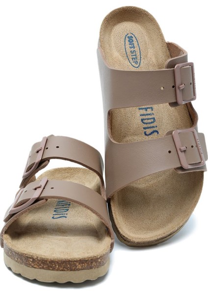 KS10260SJ Kifidis-Kids Soft Step Çocuk Çift Bantlı Mantar Terlik 30-35 46 - Vizon modelleri