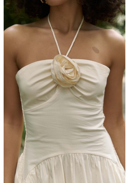 Elisa Gül Detay Sarı Uzun Elbise