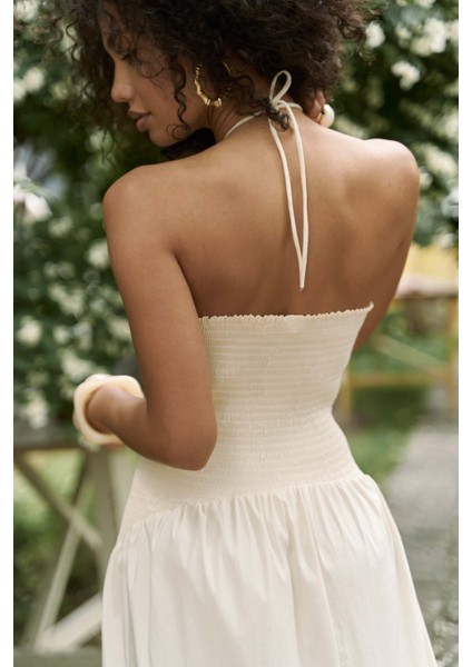 Elisa Gül Detay Sarı Uzun Elbise