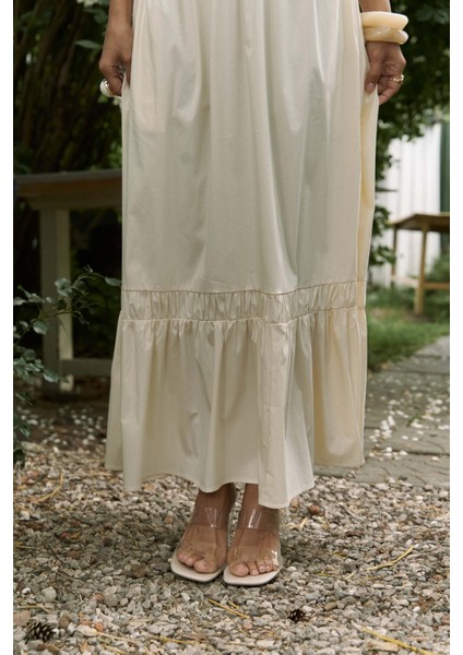 Elisa Gül Detay Sarı Uzun Elbise