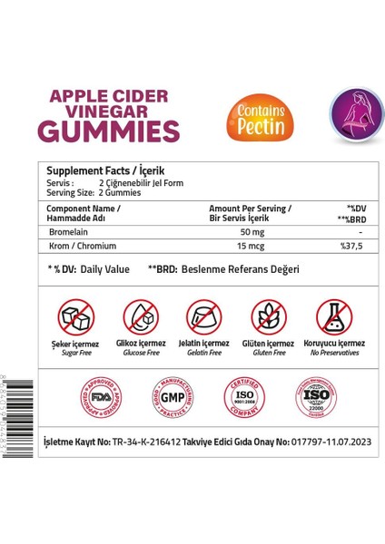 Super Slim Apple Cider Vinegar + Bromelain 60 Gummies (Pectin) modelleri
