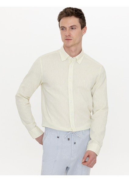 Erkek Fıstık Yeşili Keten Karışımlı Slim Fit Uzun Kollu Gömlek 50250813-VR087 fırsatları