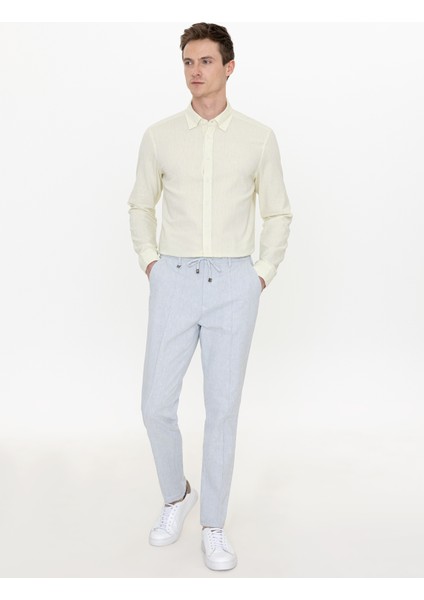 Erkek Fıstık Yeşili Keten Karışımlı Slim Fit Uzun Kollu Gömlek 50250813-VR087 fiyatları