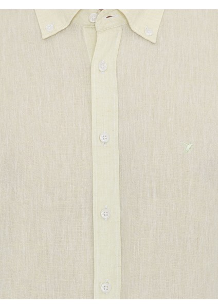 Erkek Fıstık Yeşili Keten Karışımlı Slim Fit Uzun Kollu Gömlek 50250813-VR087