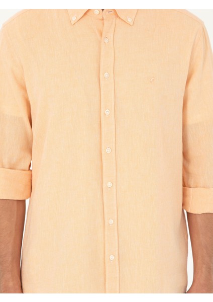 Erkek Pembe Keten Karışımlı Slim Fit Uzun Kollu Gömlek 50250813-VR053