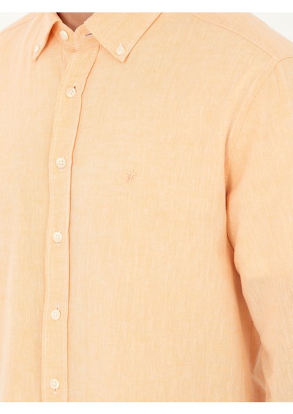Erkek Pembe Keten Karışımlı Slim Fit Uzun Kollu Gömlek 50250813-VR053