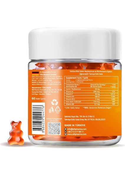 Kids Safari Carob + Vitamin A-C-D3 60 Gummies (Pectin) fiyatları