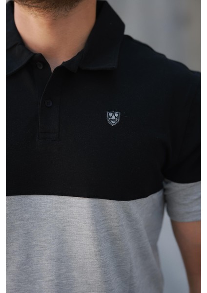 Erkek Polo Yaka Siyah Gri Mavi Renk Bloklu %100 Pamuk Tişört - 2532 modelleri