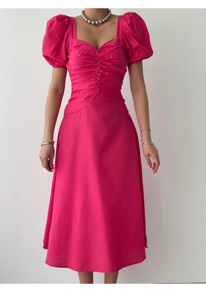 Ipeksi Kare Yaka Düğmeli Elbise fiyatları