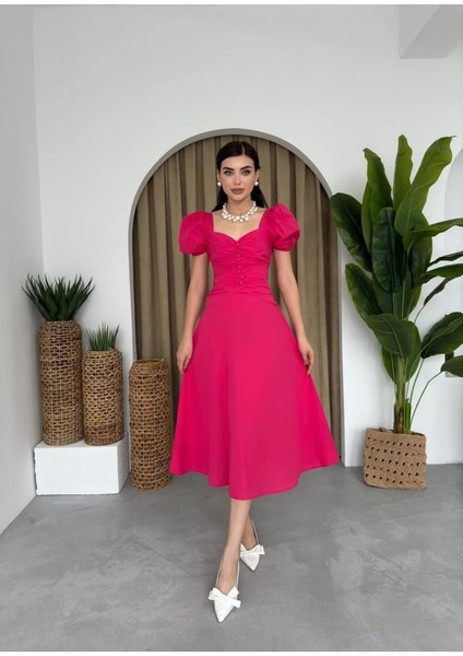 Ipeksi Kare Yaka Düğmeli Elbise modelleri