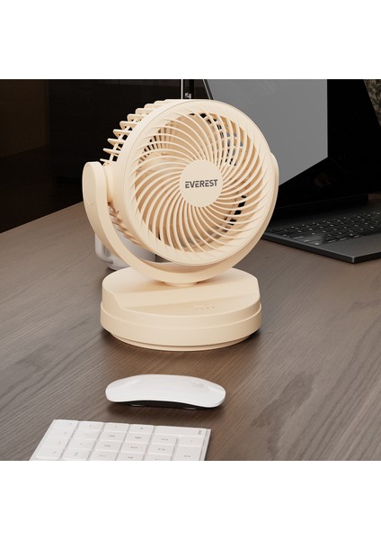 EFN-509 Krem- Kahve 7 Inç 3 Kademeli 2100 Rpm Hız Duvar Tıpı ve Masaüstü USB Fan