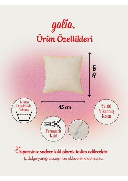 Şerit Biye Fitilli Kırlent Kılıfı - Sarı indirimleri