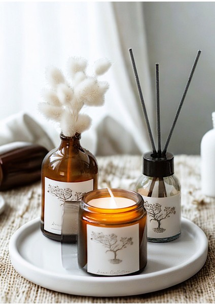 4lü Set Oda Kokusu Bahar Esintisi 50ML Kokusuz Parafin Mum 100CC Cam Vazo (Çiçeksiz) ve Altlık