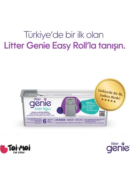Easy Roll Kedi Kumu Çöp Kovası 6 Aylık Kullanım Yedek Poşeti – 1 Paket, 24’lü Rulo Maksimum Koku Kontrolü