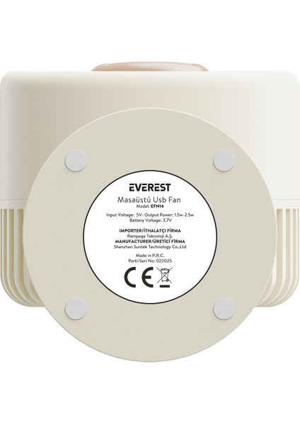 EFN14 Krem 1200MAH 3 Hız Kademeli Masaüstü USB Fan