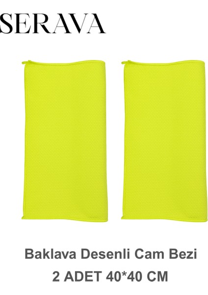 2'li Baklava Desenli Mikrofiber Cam Bezi - Iz Bırakmayan Temizlik Bezi (40X40)