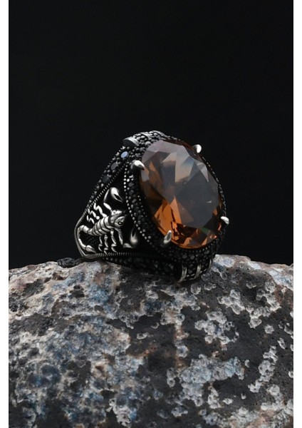 Akrep Figürlü Zultanit Taşlı Zirkon Taş Süslemeli 925 Ayar Gümüş Yüzük 902055