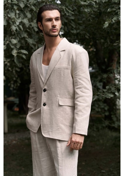 Carlo Naturel Keten Erkek Blazer