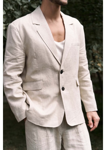 Carlo Naturel Keten Erkek Blazer