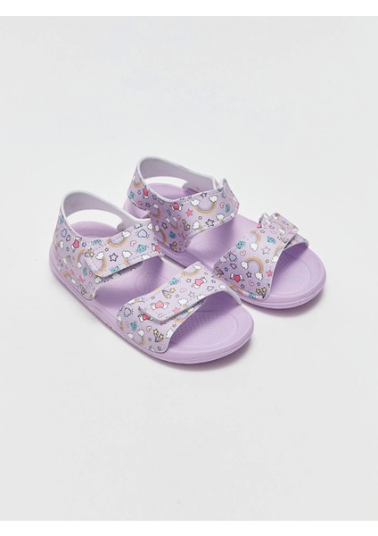 Lcw Steps Lila Baskılı Cırt Cırtlı Kız Çocuk Sandalet