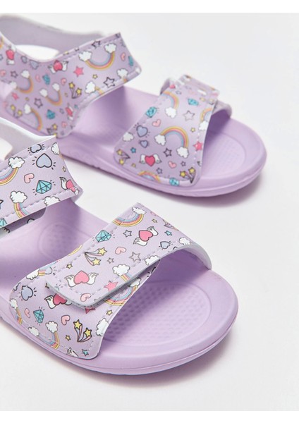 Lcw Steps Lila Baskılı Cırt Cırtlı Kız Çocuk Sandalet modelleri