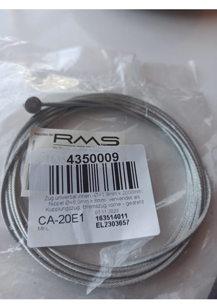 163514011 Rms Vespa Ön Fren Kablosu Teli 1.9mm x 2000MM x 8mm fiyatları