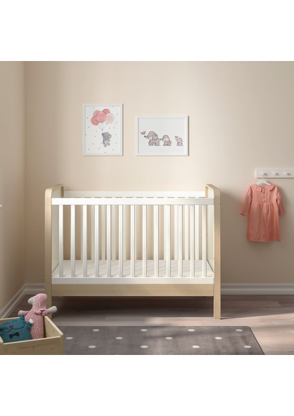 Älskvärd Bebek Karyolası 60X120 cm Huş Beyaz Masif Ahşap Ayarlanabilir Baza modelleri