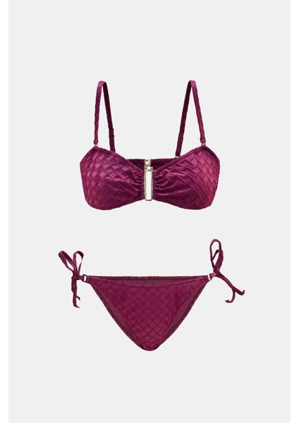 Olympos Mor Straplez Çıkarılabilir Pedli Yandan Ip Bağlamalı Bikini Takım