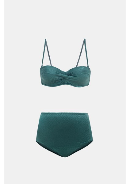 Bali Yeşil Balenli Dolgulu Straplez Push-Up Toparlayıcı Bikini Takım
