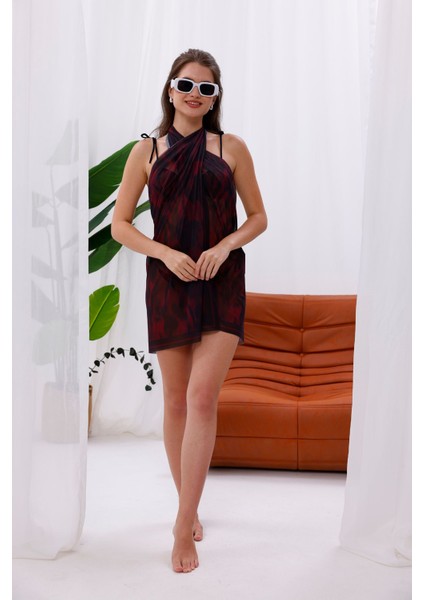 Iç Gösterir Transparan Pareo - Kırmızı Sis Model 150X95 cm fırsatları