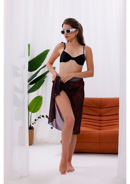 Iç Gösterir Transparan Pareo - Kırmızı Sis Model 150X95 cm
