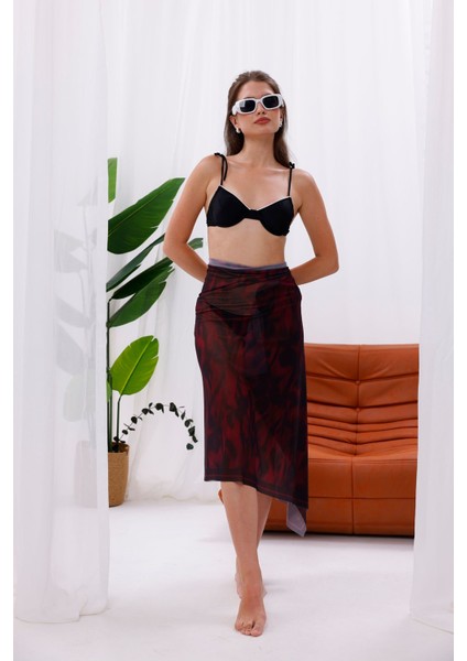Iç Gösterir Transparan Pareo - Kırmızı Sis Model 150X95 cm