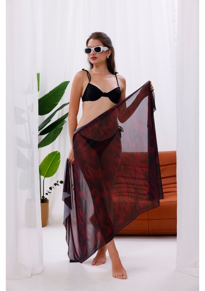 Iç Gösterir Transparan Pareo - Kırmızı Sis Model 150X95 cm