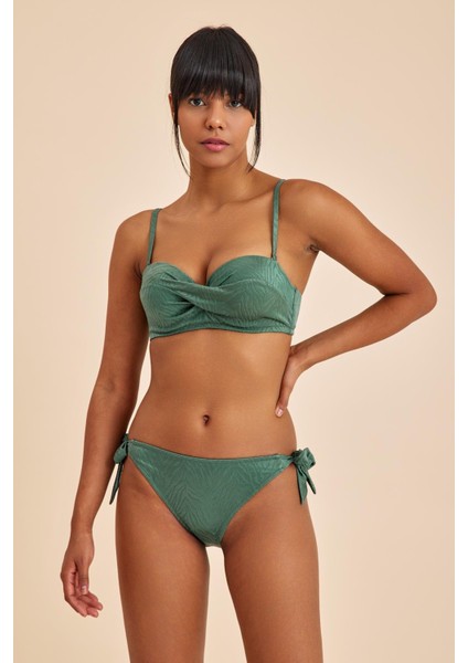 Bali Yeşil Balenli Dolgulu Straplez Push-Up Yandan Bağlamalı Bikini Takım fiyatları