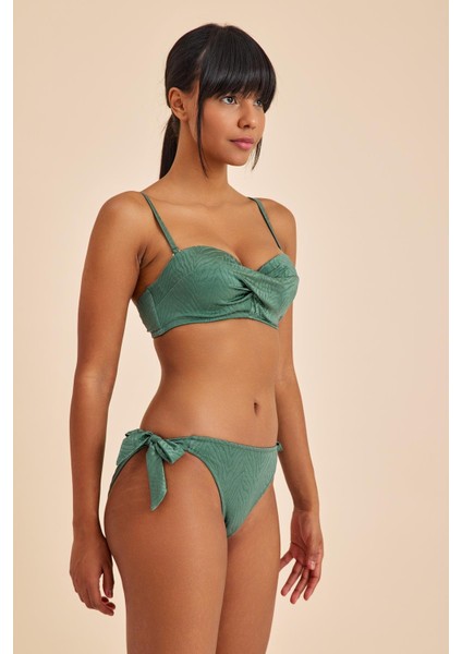 Bali Yeşil Balenli Dolgulu Straplez Push-Up Yandan Bağlamalı Bikini Takım modelleri
