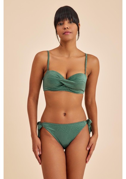 Bali Yeşil Balenli Dolgulu Straplez Push-Up Yandan Bağlamalı Bikini Takım fırsatları