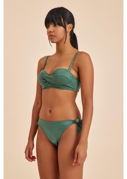 Bali Yeşil Balenli Dolgulu Straplez Push-Up Yandan Bağlamalı Bikini Takım indirimleri