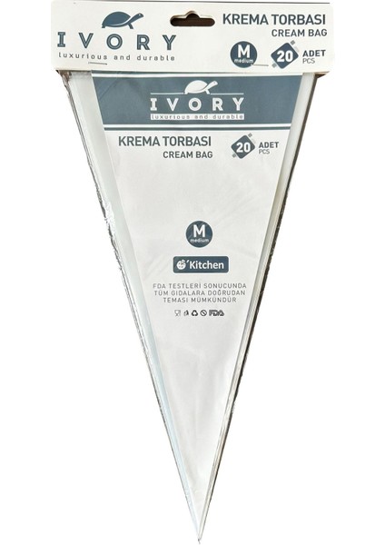 Tek Kullanımlık Şeffaf Naylon Krema Sıkma Torbası - 30 Cm. - 20 Adetlik 1 Paket