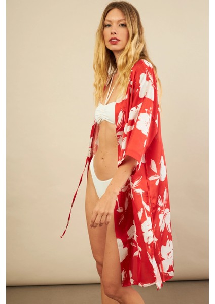Kadın Kırmızı Desenli Kimono BTY105