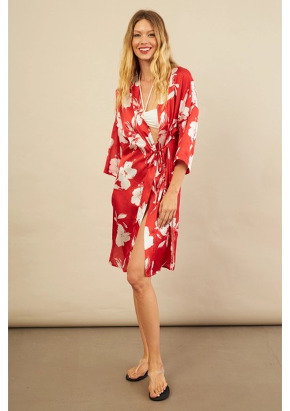 Kadın Kırmızı Desenli Kimono BTY105 fiyatları