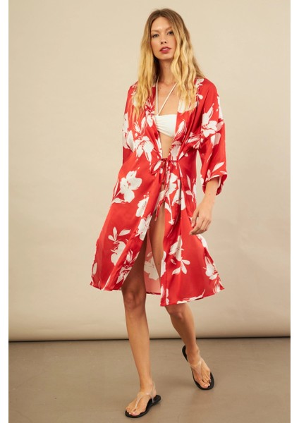 Kadın Kırmızı Desenli Kimono BTY105 modelleri