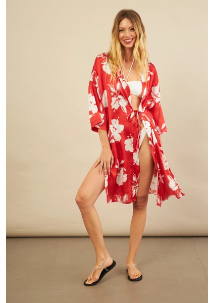 Kadın Kırmızı Desenli Kimono BTY105 fırsatları