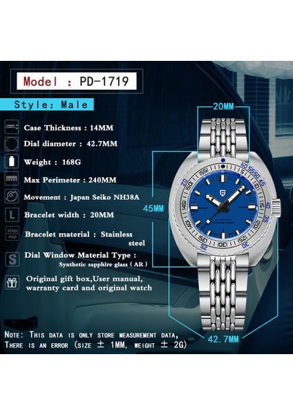 PD-1719 Sub 300T Erkek 42,7 mm 300 M Su Geçirmez NH38 Otomatik Mekanik Saat Safir Kristal Saat fiyatları