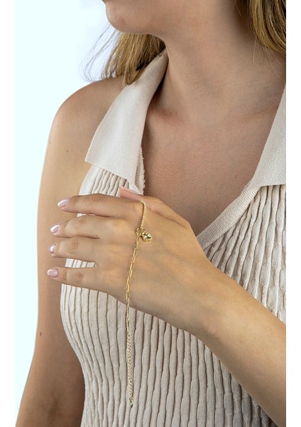 Altın Renkli Yarım Zincir Ataş & Suyolu Nervürlü Yonca Sallantılı Bileklik fiyatları