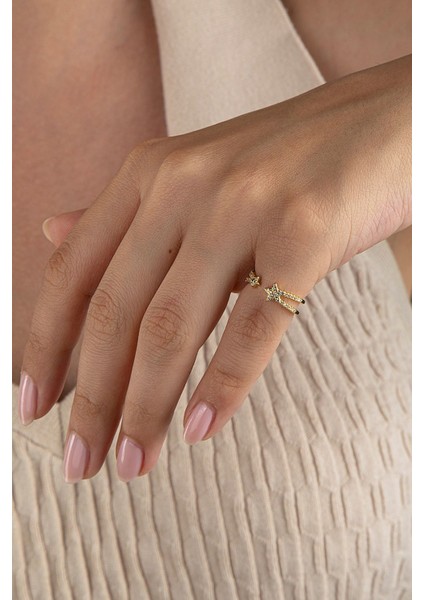 Altın Renkli Yıldız Figürlü Taşlı Ayarlanabilir Yüzük